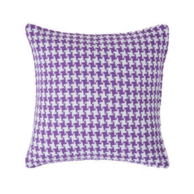 Homescapes Houndstooth 100% Cotton Cushion Cover Purple, 60 x 60 cm