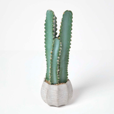 Homescapes Hylcocereus Artificial Cactus In Decorative Textured Stone Pot, 49 cm Tall