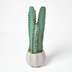 Homescapes Hylcocereus Artificial Cactus In Decorative Textured Stone Pot, 49 cm Tall
