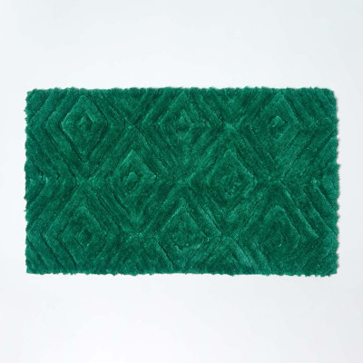 Homescapes Ikat Pattern Emerald Green Bath Mat | DIY at B&Q