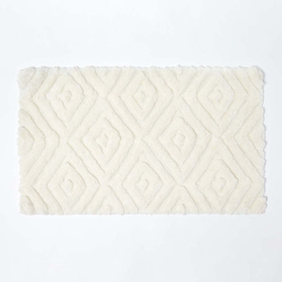 Homescapes Ikat Pattern White Bath Mat