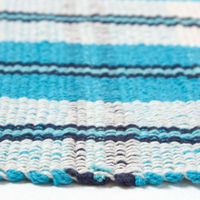 Homescapes Irvine Handwoven Blue Tartan 100% Cotton Rug, 150 x 240 cm