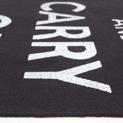 Homescapes Keep Calm And Carry On Black White Rug Hand Woven Base, 60 x 100 cm