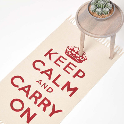 „Keep Calm“-Teppich 60x100 Cm – Handgewebt Aus Baumwolle, Mit Spruch & Krone
