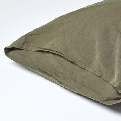 Homescapes Khaki Green Linen Housewife Pillowcase, King