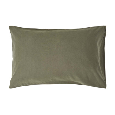 Homescapes Khaki Green Linen Housewife Pillowcase, Standard | DIY at B&Q