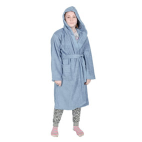 Homescapes Kids Hooded Blue Egyptian Cotton Bathrobe, Small
