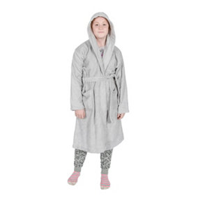 Homescapes Kids Hooded Silver Grey Egyptian Cotton Bathrobe, Small