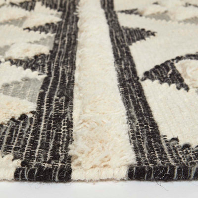 Homescapes Kota Black & Grey Kilim Wool Rug 90 x 150 cm