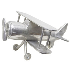Homescapes Large Designer Solid Metal Biplane Classic Silver Table Top