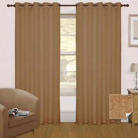 Homescapes Latte Thermal Blackout Eyelet Curtain Pair, 66 x 72"