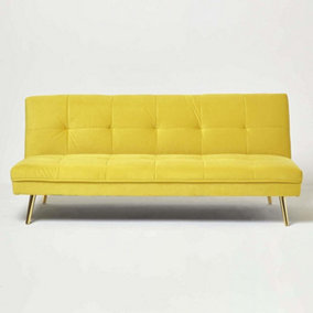 Homescapes Laurie Velvet Click Clack Sofa Bed, Yellow