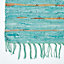 Homescapes Leather Glitter Rug Gold & Turquoise, 66 x 200cm Runner
