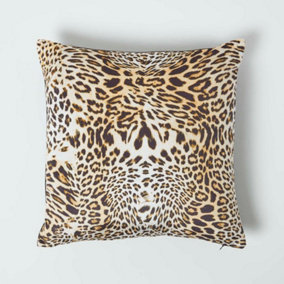 Homescapes Leopard Print Velvet Cushion 46 x 46 cm