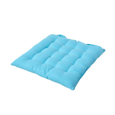 Homescapes Light Blue Plain Seat Pad with Button Straps 100% Cotton 40 x 40 cm