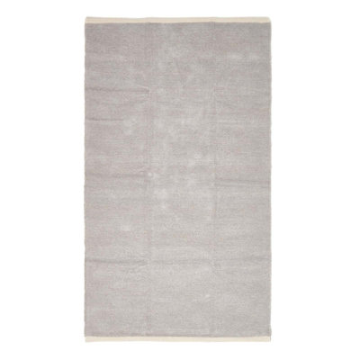 Homescapes Light Grey 100% Cotton Plain Chenille Rug with Natural Trim, 60 x 100 cm