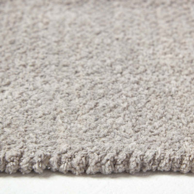 Homescapes Light Grey 100% Cotton Plain Chenille Rug with Natural Trim, 60 x 100 cm
