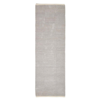 Homescapes Light Grey 100% Cotton Plain Chenille Rug with Natural Trim, 66 x 200 cm