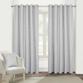 Homescapes Light Grey Heavy Boucle Textured Blackout Lined Eyelet Curtain Pair, 66 x 72"