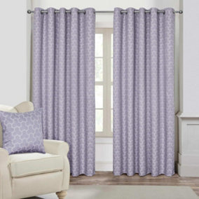 Homescapes Lilac Geometric Jacquard Blackout Eyelet Curtain Pair, 90 x 72"