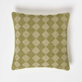 Homescapes Lima Handwoven Textured Green Cushion 45 x 45 cm