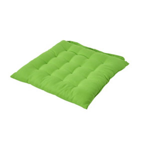 Homescapes Lime Green Plain Seat Pad with Button Straps 100% Cotton 40 x 40 cm