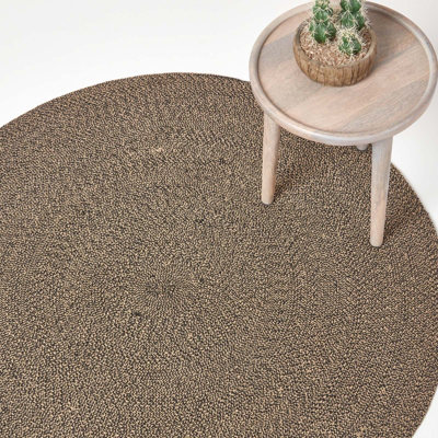 Homescapes Linen and Black Handmade Woven Braided Rug, 120 cm Round