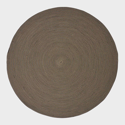 Homescapes Linen and Black Handmade Woven Spiral Braided Rug, 150 cm Round