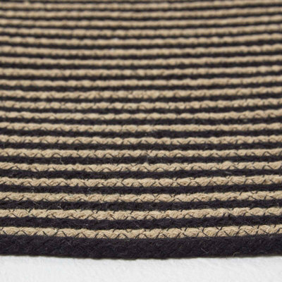 Homescapes Linen and Black Handmade Woven Spiral Braided Rug, 150 cm Round