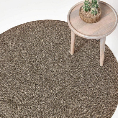Homescapes Linen and Black Melange Braided Rug, 150 cm Round
