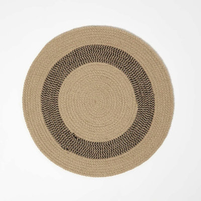 Homescapes Linen & Black Braided 100% Cotton Round Placemats Set of 4