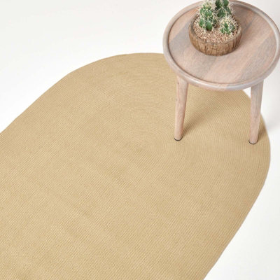 Homescapes Linen Handmade Woven Braided Oval Rug, 90 x 150 cm