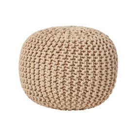 Homescapes Linen Round Cotton Knitted Pouffe Footstool
