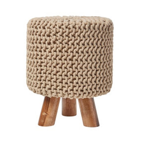 Homescapes Linen Tall Cotton Knitted Footstool on Legs