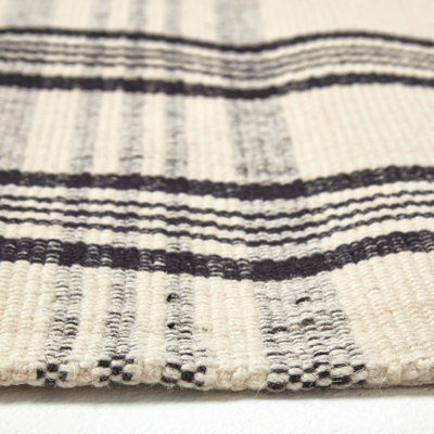 Homescapes Logan Black and White Tartan Check Non-Slip 100% Wool Rug, 120 x 170 cm