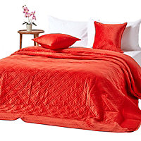 Homescapes Luxury Burnt Orange Quilted Velvet Bedspread Geometric Pattern 'Paragon Diamond' Throw, 250 x 260 cm
