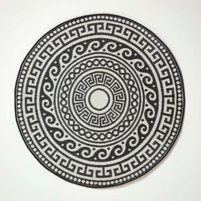 Homescapes Luxury Enid Aztec Black & White Round Reversible Waterproof Outdoor Rug, 180 cm
