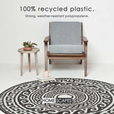 Homescapes Luxury Enid Aztec Black & White Round Reversible Waterproof Outdoor Rug, 180 cm