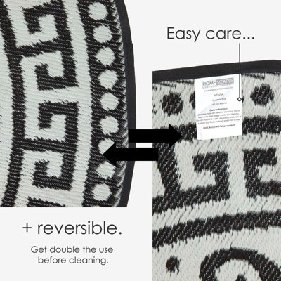 Homescapes Luxury Enid Aztec Black & White Round Reversible Waterproof Outdoor Rug, 180 cm