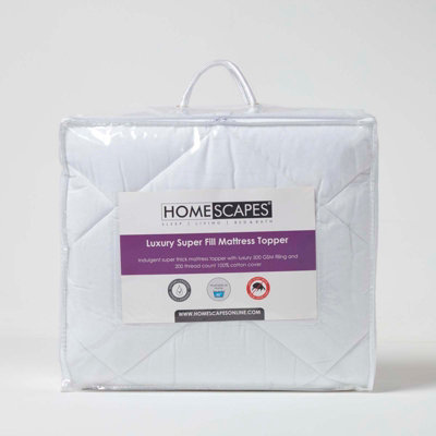Homescapes Luxury Extra Thick 500 GSM Cotton Mattress Topper, Euro 90 x 200 cm