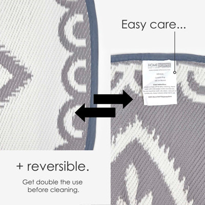 Homescapes Luxury Henna Pattern White & Grey Round Reversible Waterproof Outdoor Rug, 180 cm