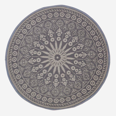 Homescapes Luxury Mandala Black Round Reversible Waterproof Outdoor Rug, 170 cm