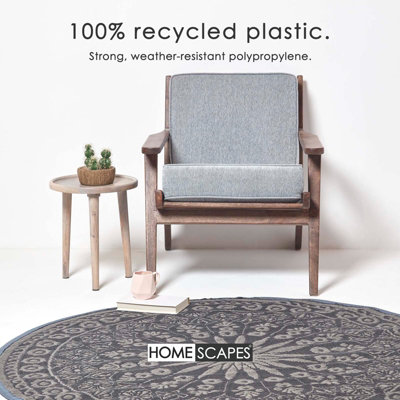 Homescapes Luxury Mandala Black Round Reversible Waterproof Outdoor Rug, 170 cm