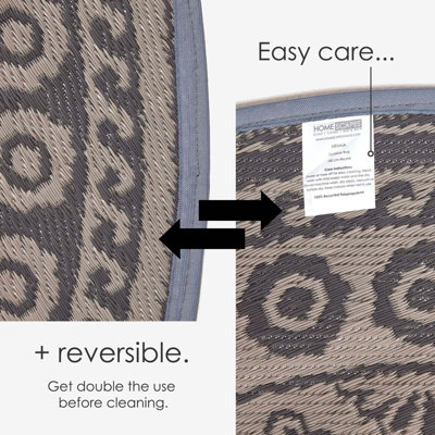 Homescapes Luxury Mandala Black Round Reversible Waterproof Outdoor Rug, 170 cm