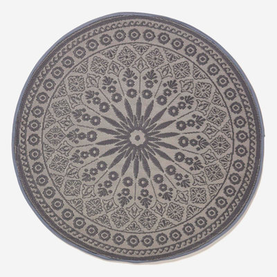 Homescapes Luxury Mandala Black Round Reversible Waterproof Outdoor Rug, 170 cm