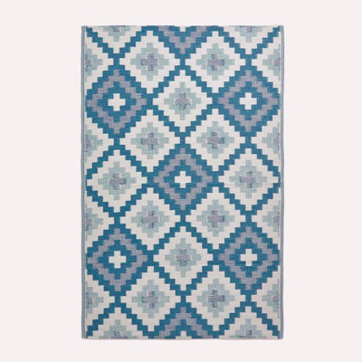 Homescapes Luxury Mia Aztec Blue Reversible Waterproof Outdoor Rug, 180 x 270 cm