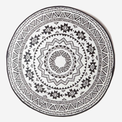 Homescapes Luxury Motif Black & White Round Reversible Waterproof Outdoor Rug, 180 cm