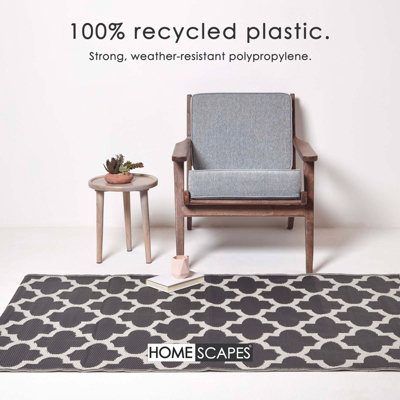 Homescapes Luxury Nola Geometric Black & White Reversible Waterproof Outdoor Rug, 180 x 270 cm