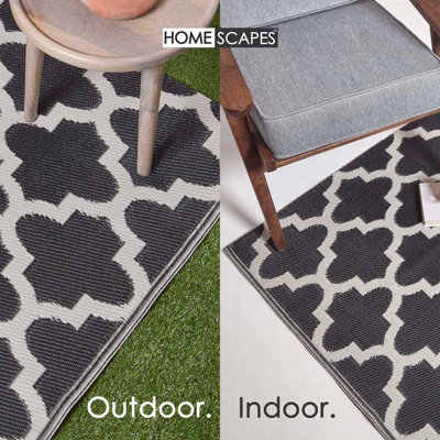 Homescapes Luxury Nola Geometric Black & White Reversible Waterproof Outdoor Rug, 180 x 270 cm