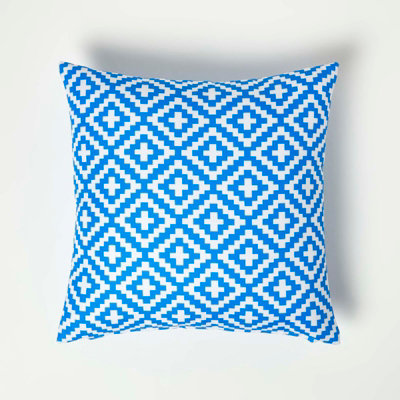 Homescapes Luxury Outdoor Cushions 2 Set, Waterproof Filled Cushions, Soft-Touch, Blue Geometric, for Garden and Indoors, 45x45 cm